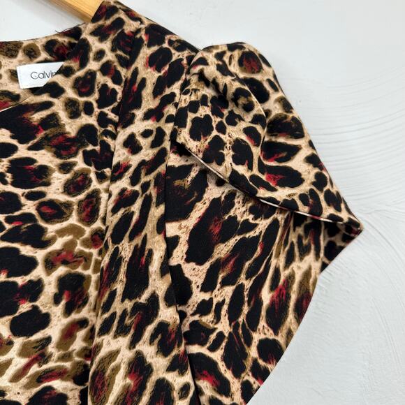 Calvin Klein Leopard Print Tulip Sleeve Sheath Dress - Picture 9 of 10